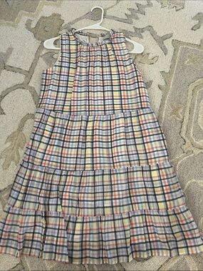 LOFT Navy and Multi-Color Plaid Tiered Sundress